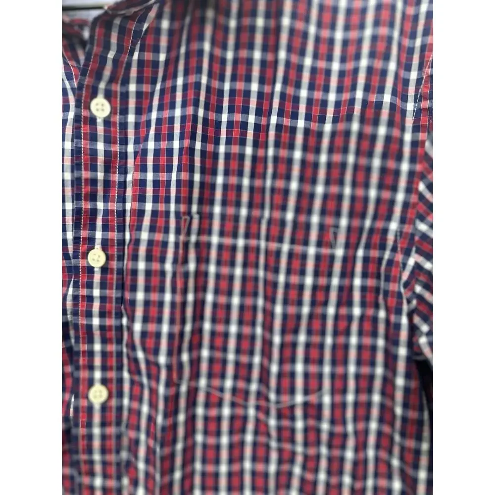 Banana Republic Medium Red Blue Gingham Check Soft‎ Wash Button Front Shirt #45